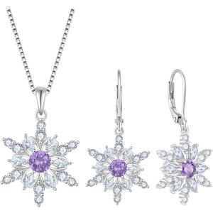 imageSnowflake Jewelry Set for Women 925 Sterling Silver Amethyst Christmas Necklace Earrings February Birthstone Jewelry Gifts for Her
