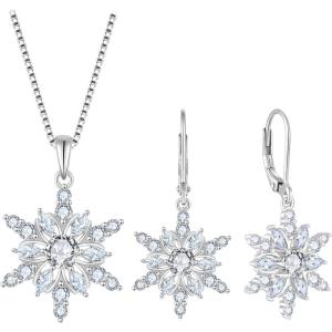 imageSnowflake Jewelry Set for Women 925 Sterling Silver Cubic Zirconia Christmas Necklace Earrings April Birthstone Jewelry Gifts for Her