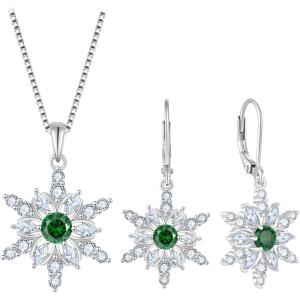 imageSnowflake Jewelry Set for Women 925 Sterling Silver Emerald Christmas Necklace Earrings May Birthstone Jewelry Gifts for Her