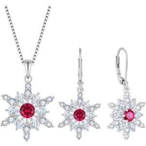 imageSnowflake Jewelry Set for Women 925 Sterling Silver Ruby Christmas Necklace Earrings July Birthstone Jewelry Gifts for Her