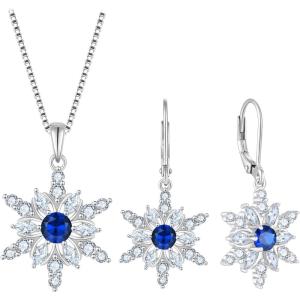 imageSnowflake Jewelry Set for Women 925 Sterling Silver Sapphire Christmas Necklace Earrings September Birthstone Jewelry Gifts for Her