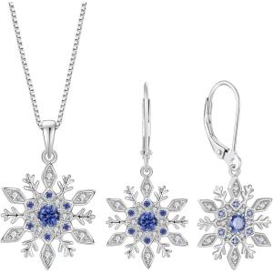 imageSnowflake Necklace Earrings 925 Sterling Silver Tanzanite December Birthstone Jewelry Set Christmas Gifts for Her