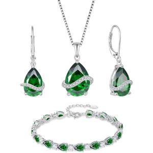imageEmerald Jewelry Set 925 Sterling Silver Pear Shaped May Birthstone Earrings Necklace Bracelet Jewelry Gifts for Women