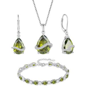 imagePeridot Jewelry Set 925 Sterling Silver Pear Shaped August Birthstone Earrings Necklace Bracelet Jewelry Gifts for Women