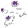 imagePromise Ring for Women 925 Sterling Silver Princess Cut Halo Birthstone Ring for Her Brides Wife Size 51002 February  Amethyst