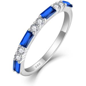 image925 Sterling Silver Stackable Birthstone Ring for Women Eternity Baguette Gemstone Ring for Her Size 51009 September  Sapphire