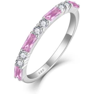 image925 Sterling Silver Stackable Birthstone Ring for Women Eternity Baguette Gemstone Ring for Her Size 51010 October  Pink Tourmaline