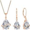 image:imageInpasne 18K Rose Gold Plated Jewelry Set for Women 925 Sterling Silver Teardrop Cubic Zirconia Necklace Dangle Drop Leverback Earrings April Birthstone Jewelry Gifts for Her