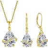 image:imageInpasne 18K Yellow Gold Plated Jewelry Set for Women 925 Sterling Silver Teardrop Cubic Zirconia Necklace Dangle Drop Leverback Earrings April Birthstone Jewelry Gifts for Her