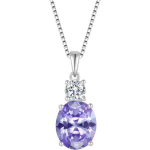 image:imageInpasne Birthstone Necklace for Women 925 Sterling Silver Oval Cut Cubic Zirconia Pendant Jewelry for Her06 June  Alexandrite
