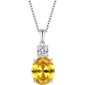 image:imageInpasne Birthstone Necklace for Women 925 Sterling Silver Oval Cut Cubic Zirconia Pendant Jewelry for Her11 November  Citrine