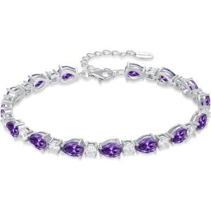 image:imageInpasne Birthstone Tennis Bracelet for Women 925 Sterling Silver Pear Shaped Gemstone Jewelry Gifts for Her02 February  Amethyst