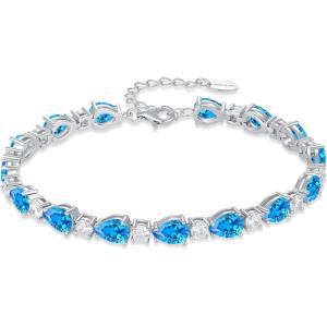 image:imageInpasne Birthstone Tennis Bracelet for Women 925 Sterling Silver Pear Shaped Gemstone Jewelry Gifts for Her03 March  Aquamarine