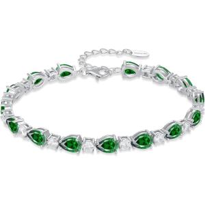 image:imageInpasne Birthstone Tennis Bracelet for Women 925 Sterling Silver Pear Shaped Gemstone Jewelry Gifts for Her05 May  Emerald