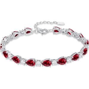 image:imageInpasne Birthstone Tennis Bracelet for Women 925 Sterling Silver Pear Shaped Gemstone Jewelry Gifts for Her07 July  Ruby