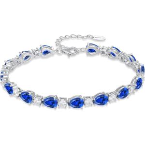 image:imageInpasne Birthstone Tennis Bracelet for Women 925 Sterling Silver Pear Shaped Gemstone Jewelry Gifts for Her09 September  Sapphire