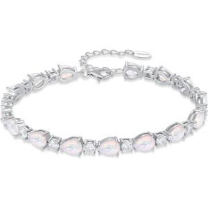 image:imageInpasne Birthstone Tennis Bracelet for Women 925 Sterling Silver Pear Shaped Gemstone Jewelry Gifts for Her10 October  Opal