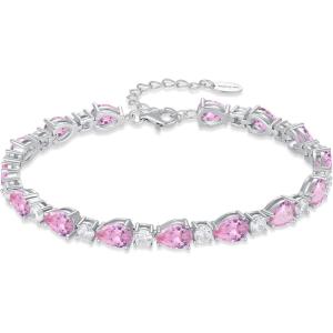 image:imageInpasne Birthstone Tennis Bracelet for Women 925 Sterling Silver Pear Shaped Gemstone Jewelry Gifts for Her10 October  Pink Tourmaline