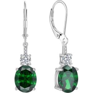 image:imageInpasne Oval Dangle Drop Earrings for Women 925 Sterling Silver Leverback Earrings Birthstone Jewelry Gifts for Her05 May  Emerald