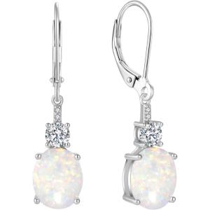 image:imageInpasne Oval Dangle Drop Earrings for Women 925 Sterling Silver Leverback Earrings Birthstone Jewelry Gifts for Her10 October  Opal