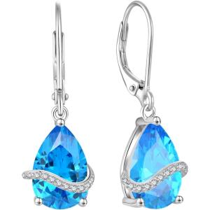 image:imageInpasne Teardrop Dangle Drop Earrings for Women 925 Sterling Silver Leverback Earrings Birthstone Jewelry Gifts for Her03 March  Aquamarine