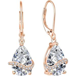 image:imageInpasne Teardrop Dangle Drop Earrings for Women 925 Sterling Silver Leverback Earrings Birthstone Jewelry Gifts for Her04 April  Zirconia  Rose Gold Plated
