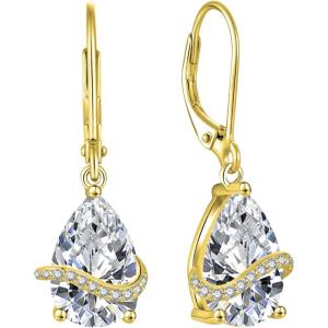 image:imageInpasne Teardrop Dangle Drop Earrings for Women 925 Sterling Silver Leverback Earrings Birthstone Jewelry Gifts for Her04 April  Zirconia  Yellow Gold Plated