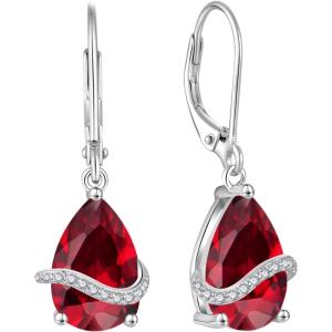 image:imageInpasne Teardrop Dangle Drop Earrings for Women 925 Sterling Silver Leverback Earrings Birthstone Jewelry Gifts for Her07 July  Ruby
