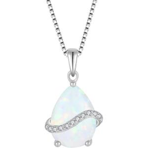 image:imageInpasne Teardrop Necklace for Women 925 Sterling Silver Birthstone Necklace Pendant Jewelry Gifts for Her10 October  Opal