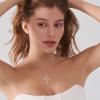 image:imageWomen Cross Necklace 925 Sterling Silver Halo Gemstone Necklace Crucifix Religious Pendant Birthstone Jewelry Gifts for Her04 April  Zirconia  Rose Gold Plated