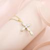image:imageWomen Cross Necklace 925 Sterling Silver Halo Gemstone Necklace Crucifix Religious Pendant Birthstone Jewelry Gifts for Her04 April  Zirconia  Yellow Gold Plated