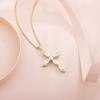 image:imageWomen Cross Necklace 925 Sterling Silver Halo Gemstone Necklace Crucifix Religious Pendant Birthstone Jewelry Gifts for Her04 April  Zirconia  Yellow Gold Plated