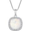 image:imageBirthstone Necklace for Women 925 Sterling Silver Princess Cut Halo Necklace Pendant Jewelry Gifts for Her10 October  Opal