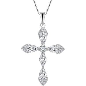 image:imageWomen Cross Necklace 925 Sterling Silver Halo Gemstone Necklace Crucifix Religious Pendant Birthstone Jewelry Gifts for Her04 April  Zirconia
