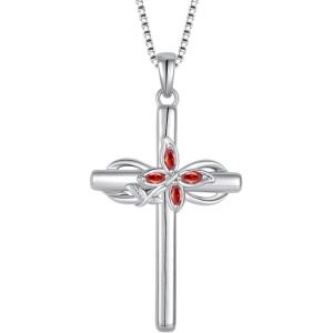 image:imageCross Necklace for Women 925 Sterling Silver Butterfly Cross Pendant Necklace Birthstone Jewelry Gifts for Her01 January  Garnet