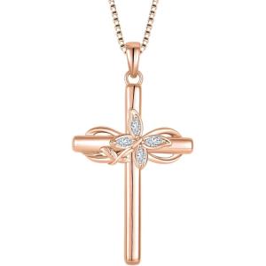 image:imageCross Necklace for Women 925 Sterling Silver Butterfly Cross Pendant Necklace Birthstone Jewelry Gifts for Her04 April  Zirconia  Rose Gold Plated