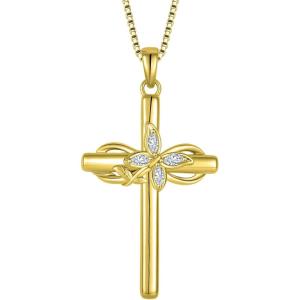 image:imageCross Necklace for Women 925 Sterling Silver Butterfly Cross Pendant Necklace Birthstone Jewelry Gifts for Her04 April  Zirconia  Yellow Gold Plated
