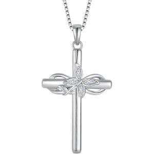 image:imageCross Necklace for Women 925 Sterling Silver Butterfly Cross Pendant Necklace Birthstone Jewelry Gifts for Her04 April  Zirconia