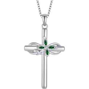 image:imageCross Necklace for Women 925 Sterling Silver Butterfly Cross Pendant Necklace Birthstone Jewelry Gifts for Her05 May  Emerald
