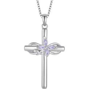 image:imageCross Necklace for Women 925 Sterling Silver Butterfly Cross Pendant Necklace Birthstone Jewelry Gifts for Her06 June  Alexandrite