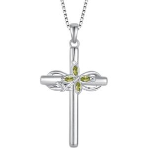 image:imageCross Necklace for Women 925 Sterling Silver Butterfly Cross Pendant Necklace Birthstone Jewelry Gifts for Her08 August  Peridot