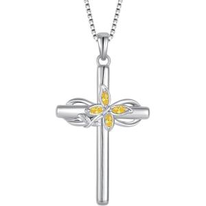 image:imageCross Necklace for Women 925 Sterling Silver Butterfly Cross Pendant Necklace Birthstone Jewelry Gifts for Her11 November  Citrine