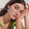 image:imageWomen Leverback Earrings 925 Sterling Silver Princess Cut Halo Earrings Birthstone Dangle Drop Earrings for Women Her Mom Wife04 April  Zirconia