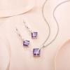 image:imageSquare Princess Cut Necklace and Earrings Set 925 Sterling Silver Solitaire Amethyst Jewelry Set for Women February Birthstone Jewelry Gifts for Her