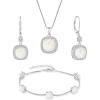 image:imageOpal Jewelry Set 925 Sterling Silver Princess Cut Earrings Dangle Drop Leverback October Birthstone Necklace and Bracelet Jewelry Gifts for Women