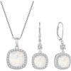 image:imagePrincess Cut Jewelry Set for Women 925 Sterling Silver Opal October Birthstone Necklace Halo Dangle Drop Leverback Earrings Jewelry Gifts for Her