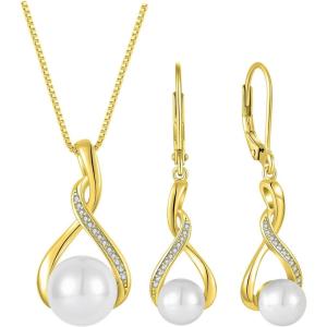 image:image18K Yellow Gold Plated Freshwater Pearl Necklace and Earrings Set for Women 925 Sterling Silver Pearl Jewelry Gifts for Her