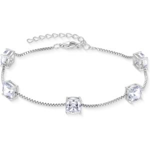 image:imageBirthstone Bracelet for Women 925 Sterling Silver Dainty Princess Cut Link Bracelet Jewelry Gifts for Her04 April  Zirconia