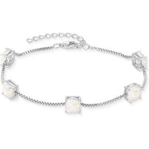 image:imageBirthstone Bracelet for Women 925 Sterling Silver Dainty Princess Cut Link Bracelet Jewelry Gifts for Her10 October  Opal