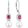 image:imagePearl Earrings for Women 925 Sterling Silver Birthstone and Pearl Dangle Drop Leverback Earrings Jewelry Gifts for Her07 July  Ruby